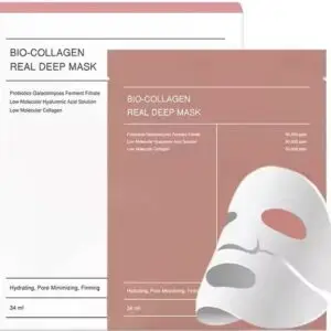 Korean Bio Collagen Real Deep Mask deep hydration oligo hydrolyzed hyaluronic acid pore tightening firming ultra-low molecular collagen brightens skin Galactomyces Ferment Filtrate Niacinamide ampoule solidified transparent mask marine collagen better bioavailability sustainability