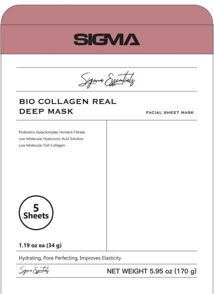 Best bio collagen face mask Sigma Essentials product box professional anti-aging skincare wrinkle reduction skin firming hydrating face mask