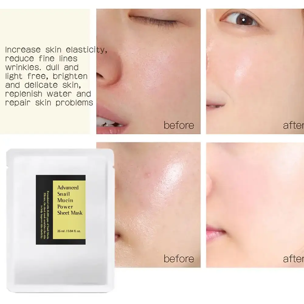 Before after transformation woman increased skin elasticity reduced fine lines replenished water hydration 96% snail secretion essence visible results snail mucin benefits